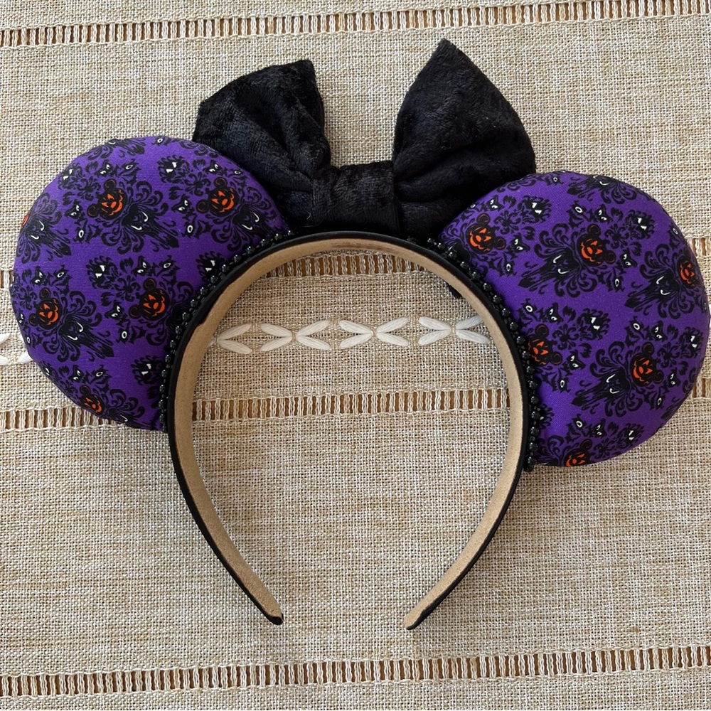 Purple Fabric and  Orange Sequin Mouse Ears Headbands - Picture 4 of 10